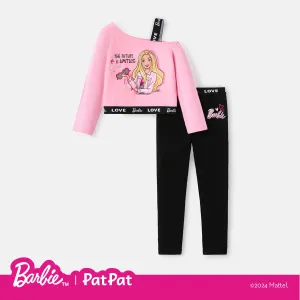 Barbie 2pcs Kid Girl Letter Print One Shoulder Long-sleeve Cotton Tee and Leggings Set #220964