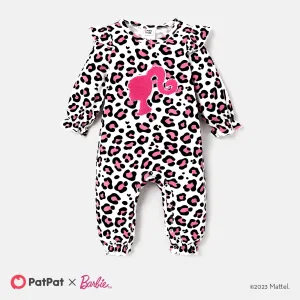 Barbie Baby Girl Leopard Ruffled Long-sleeve Jumpsuit or Figure Embroidered Fuzzy Vest Jacket #1065418