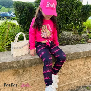 Barbie Kid Girl 2pcs Knot Hem Long-sleeve Top and Letter Print Leggings Pants Set #1053720