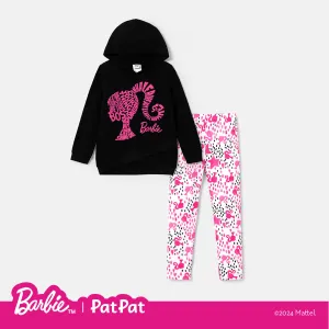 Barbie Kid Girl 2pcs Letter Figure Print Long-sleeve Hoodie and Stars Print Leggings Set #1053982