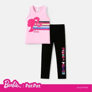 Barbie Kid Girl 2pcs Letter/Figure Striped Print Tank Top and Leggings Pants Set #1040463