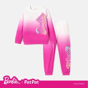 Barbie Kid Girl 2pcs Letter Print Colorblock Long-sleeve Top and Pants Set