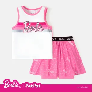 Barbie Toddler/Kid Girl 2pcs Letter Print Tank Top and Skort Set #1188835