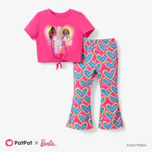Barbie Toddler/Kids Girls Mother's Day 2pcs Character Print Tee with Heart All-over Flares Set #1319903