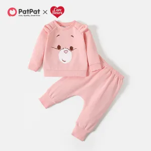 Care Bears 2pcs Baby Boy/Girl Bear Ears Detail Long-sleeve Graphic Sweatshirt and Sweatpants Set #209311