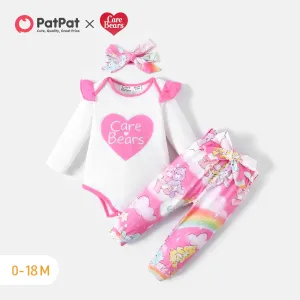 Care Bears 3pcs Baby Girl Ruffle Long-sleeve Graphic Romper and Belted Pants with Headband Set #216005