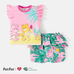 Care Bears Baby Girl 2pcs Flutter-sleeve Graphic Naiaâ¢ Tee and Cotton Layered Ruffled Shorts Set #1034703