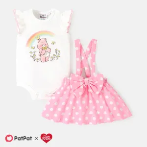 Care Bears Baby Girl Cotton Flutter-sleeve Graphic Romper and Polka Dots Suspender Skirt Set #925448