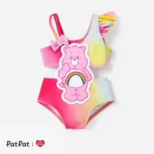 Care Bears Baby Girls Cute Bear Gradient One-piece Off-shoulder Bow Swimsuit #1316945