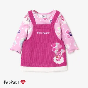 Care Bears Baby/Toddler Girls Mother's Day 2pcs Heart-shape Tops and Corduroy Strap Dress Set