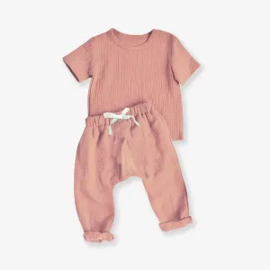 Crepe 2pcs Solid Short-sleeve Baby Set #783370