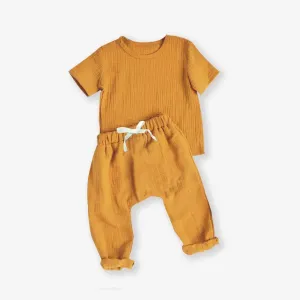 Crepe 2pcs Solid Short-sleeve Baby Set #783374