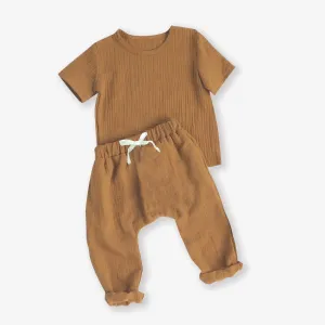 Crepe 2pcs Solid Short-sleeve Baby Set #783381