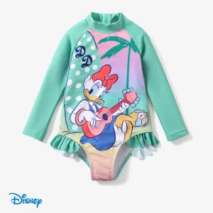 Disney Mickey and Friends 1pc Toddler/Kids Girls Character Print Ruffled Long-Sleeve Swimsuit