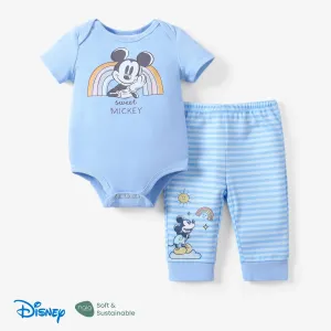 Disney Mickey and Friends 2pcs Baby Boys/Girls Naiaâ¢ Character Print Rainbow Romper with Striped Pant Set #1327692