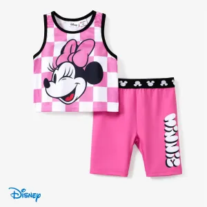 Disney Mickey and Friends 2pcs Toddler/Kid Girl Checkmate Grid pattern Sporty Vest and Leggings Set #1324526