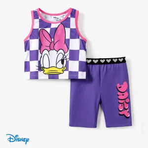 Disney Mickey and Friends 2pcs Toddler/Kid Girl Checkmate Grid pattern Sporty Vest and Leggings Set #1324533