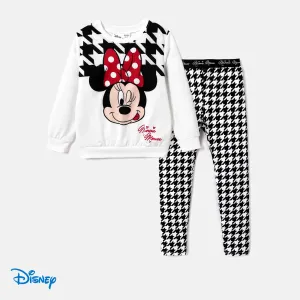 Disney Mickey and Friends Character Print Long-sleeve Top and Plaid Print Leggings Set #1069171