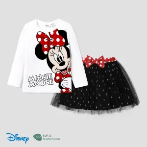 Disney Mickey and Friends Toddler/Kids Girl Cute Character Print Top and Mesh Skirt sets