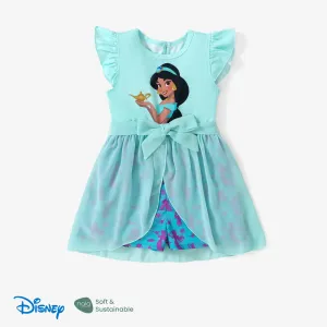 Disney Princess Ariel/Jasmine/Rapunzel/Moana 1 pc Toddler Girl Character Print Bowknot Mesh Ruffled Romper
