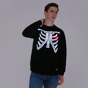 Go-Glow Halloween Illuminating Adult Sweatshirt with Light Up Skeleton Pattern for Men Including Controller (Built-In Battery) #1171554