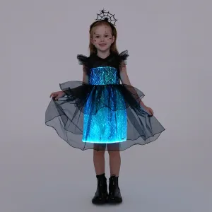 Go-Glow Wednesday Look Illuminating Black Dress with Light Up Layered Tulle Skirt Including Controller (Built-In Battery) #1076658