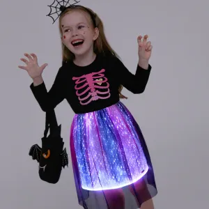 Go-Glow Halloween Illuminating Kid Dress with Light Up Stripes Color Clash Skirt Including Controller (Built-In Battery) #1076634