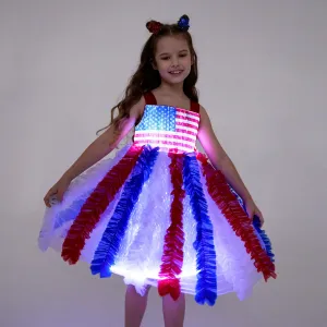 Go-Glow Light Up Princess Party Dress with Blue and Red Ruffled Skirt Including Controller (Battery Inside) #1032410