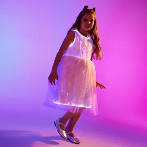 Go-Glow Light Up White Party Dress With Sequined Butterfly Including Controller (Built-In Battery) #927624