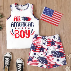 Independence Day 2pcs Kid Boy 100% Cotton Letter Print Tank Top and Cotton Shorts Set #1036620