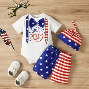 Independence Day 3pcs Baby Boy 95% Cotton Bow Decor Bodysuit and Shorts and Hat Set #1034813