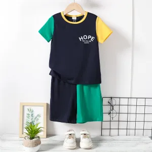 Kid Boy 2pcs Casual Colorblock Letter Print Tee and Shorts Set #1338289