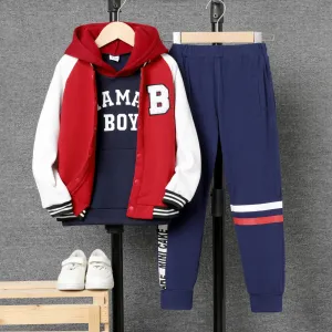 Kid Boy Letter Print Fleece Lined Hoodie Sweatshirt/ ColorblockPants / Bomber Jacket #216603