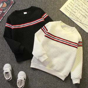 Kid Boy Striped Webbing Textured Sweatshirt/ Striped Pants/ Plaid Colorblock Hooded Jacket #216543