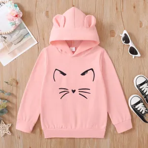 Kid Girl Cat Print Ear Design Solid Hoodie Sweatshirt/ 100% Cotton Elastic Denim Leggings #213209