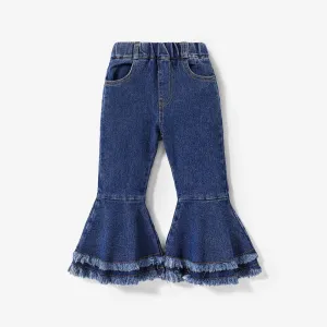 Kid Girl Sweet Ruffle Edge Denim Jeans #1166729