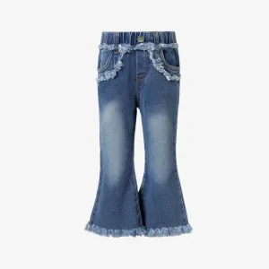 Kid Girl Sweet Tasseled Denim Jeans #1317788