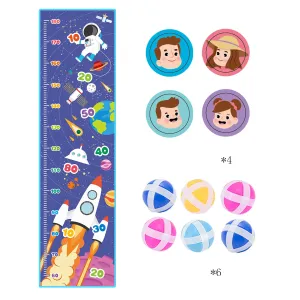 Kids Jump Mat and Growth Chart Ruler for Kids Dart Board Game & Touch High Mat with 6 Sticky Balls and 4 Character Sticker #807796