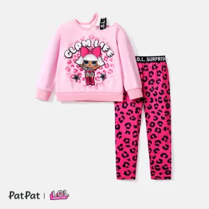 L.O.L. SURPRISE! 2pcs Kid Girl Character Letter Print Cut Out Long-sleeve Tee and Leopard Print Leggings Set #209834
