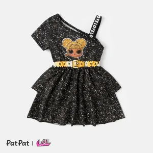 L.O.L. SURPRISE! Kid Girl Figure Print Layered One Shoulder Dress #228380