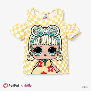 LOL Surprise 1pc Toddler/Kids Girls Character Print Checker/Sequin/ Polka dots Off-Shoulder T-shirt