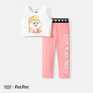 Looney Tunes 2pcs Kid Girl Character Print Cotton Tank Top and Heart Pattern Leggings Set #221096