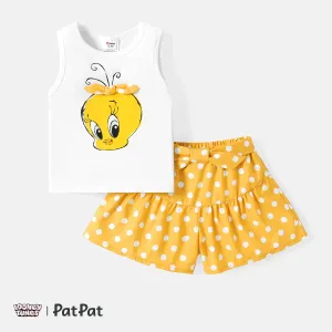 Looney Tunes 2pcs Kid Girl Character Print Cotton Tank Top and Polka dots Shorts Set #236017