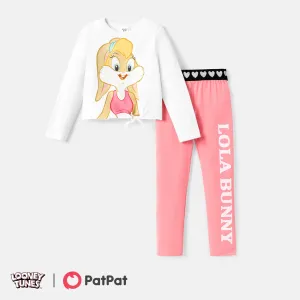 Looney Tunes 2pcs Kid Girl Character Print Tie Knot Cotton Long-sleeve Tee and Letter Print Leggings Set #220972