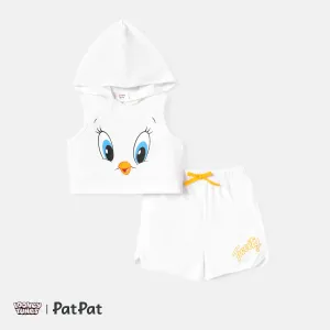 Looney Tunes 2pcs Kid Girl Tweety Sleeveless Cotton Hooded Tee and Elasticized Shorts Set #776832