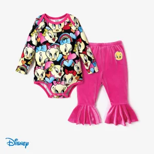 Looney Tunes Baby Girl Character Graphic Print Long-sleeve Bodysuit and Velvet Flared Pants Set #1166613
