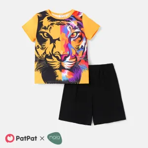 2pcs Kid Boy Naia Animal Lion Print Short-sleeve Tee and Elasticized Shorts Set #666234