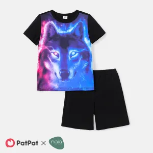 2pcs Kid Boy Naia Animal Wolf Print Short-sleeve Tee and Elasticized Shorts Set #219719