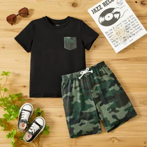 Naia 2pcs Toddler/Kid Boy Pocket Design Short-sleeve Tee and Camouflage Print Shorts Set #721590