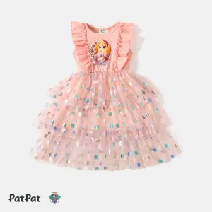 PAW Patrol Toddler Girl Cotton Ruffled Polka dots Layered Mesh Splice Sleeveless Dress #198035
